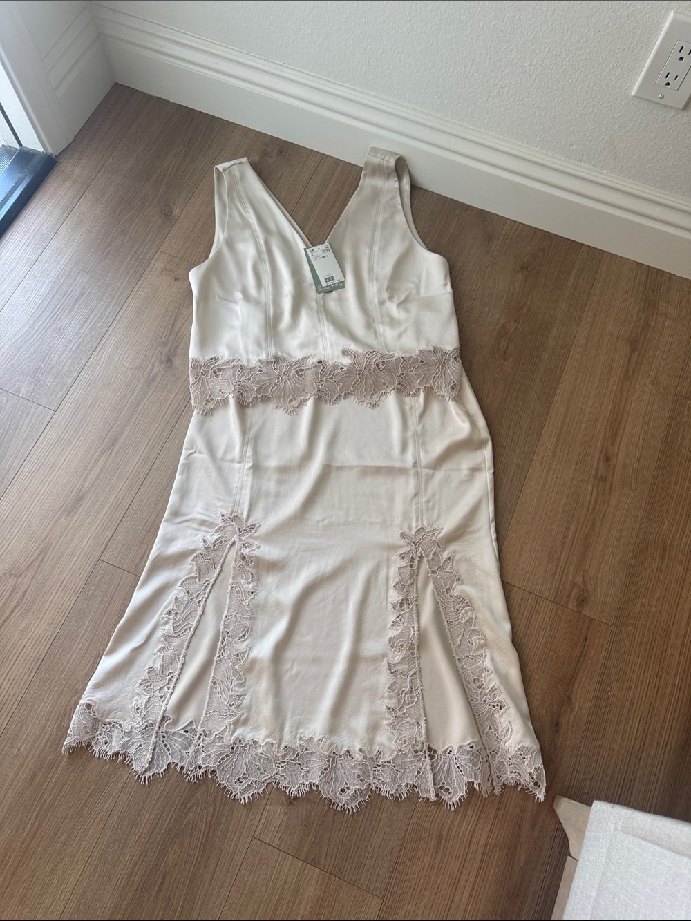 H&M Cream Lace-Trim V-Neck Slip Dress